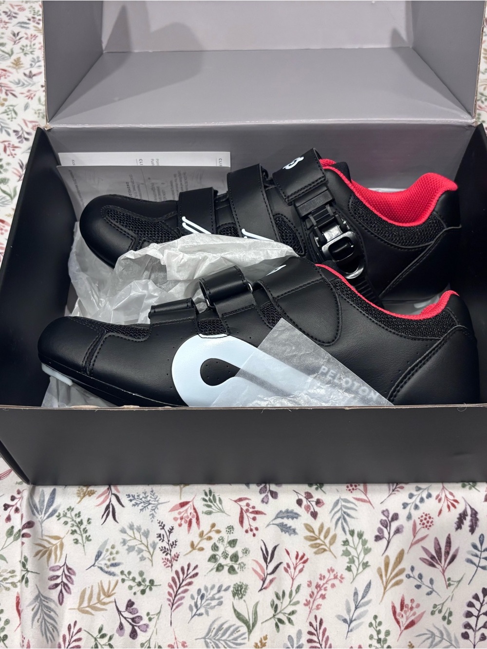 Peloton Black Cycling Shoes with Pink Lining